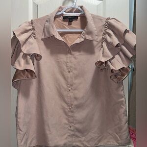 Women’s Ashley Stewart Blush Ruffled Sleeve Blouse Lg